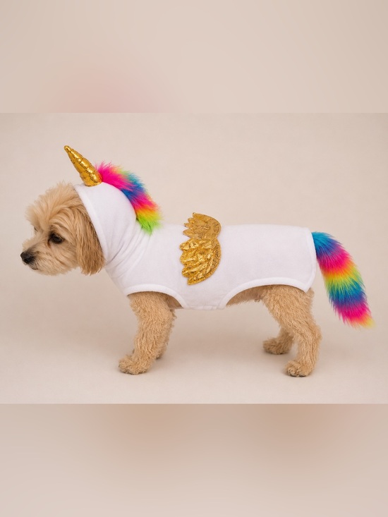 Other - Rainbow Unicorn Dog Hoodie with Gold Horn & Wings - White
